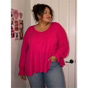 BNWT Chico’s Hot Pink Cotton Modal Blend Ruffle Long sleeve Blouse Sz 4 / XXL